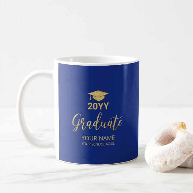 Gold & Royal Blue Personalized Graduation Gifts Coffee Mug (With Donut)