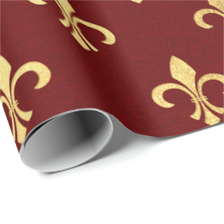 Gold Royal Fior De Lise Heraldic Burgundy Maroon Wrapping Paper