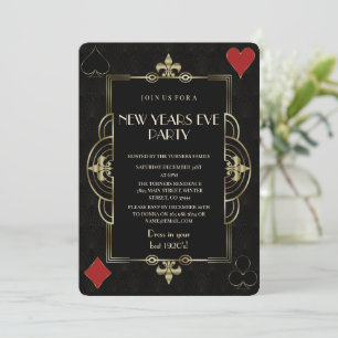 Gold Royal Fleur-de-Lis Art Deco New Year Party  Invitation