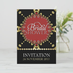 Gold Royal Noir Red Bridal Shower Invitations