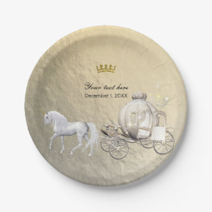 Gold Royal Princess Storybook Carriage & Unicorn Paper Plate