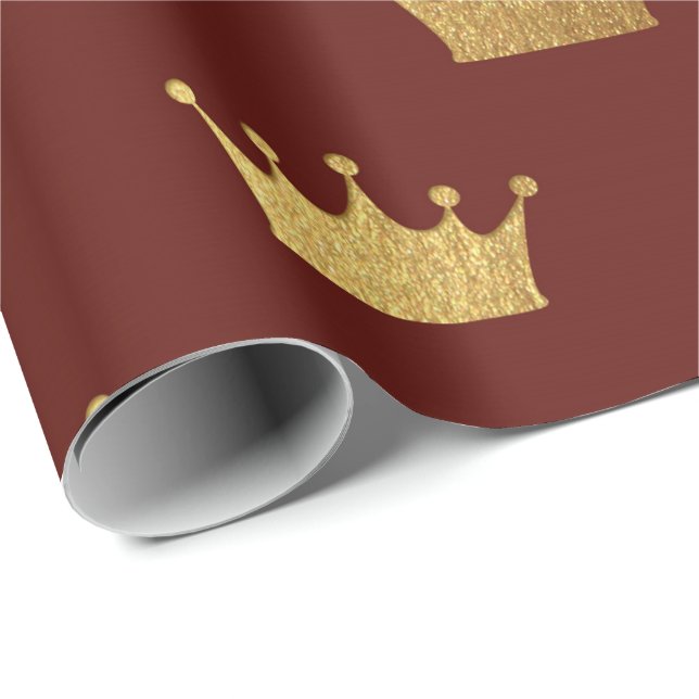 Gold Royal Red Maroon King Crown Heraldic Princess Wrapping Paper (Roll Corner)