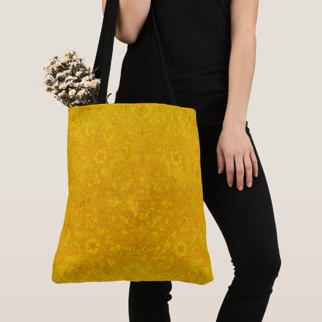 Gold Royal Tile Wallpaper Pattern Tote Bag (Close Up)