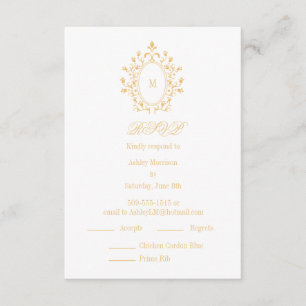 Gold RSVP card Monogram With 2 Entree Choice
