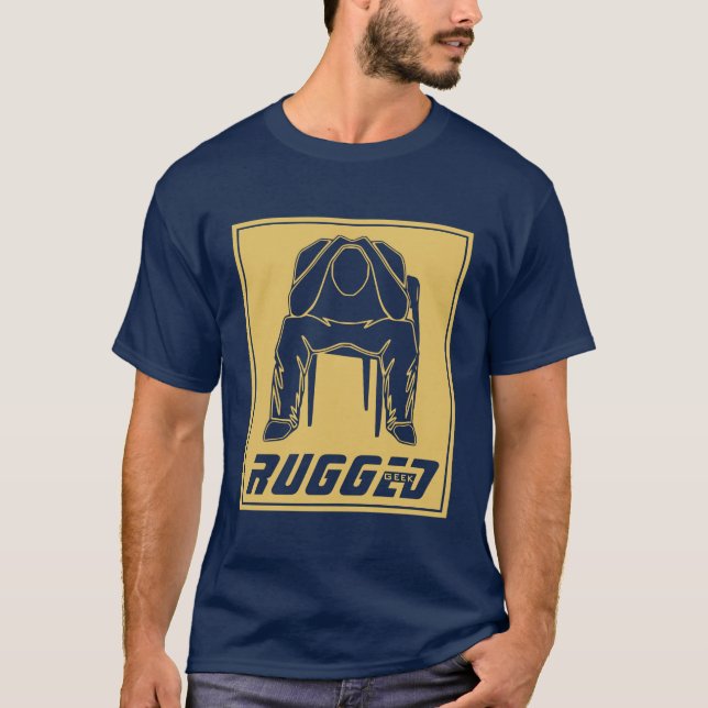 gold Rugged Man Holding Head | Thinking Man T-Shirt (Front)