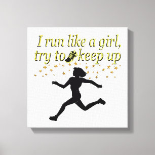 GOLD RUN LIKE A CHAMPION TRACK AND FIELD DESIGN CANVAS PRINT