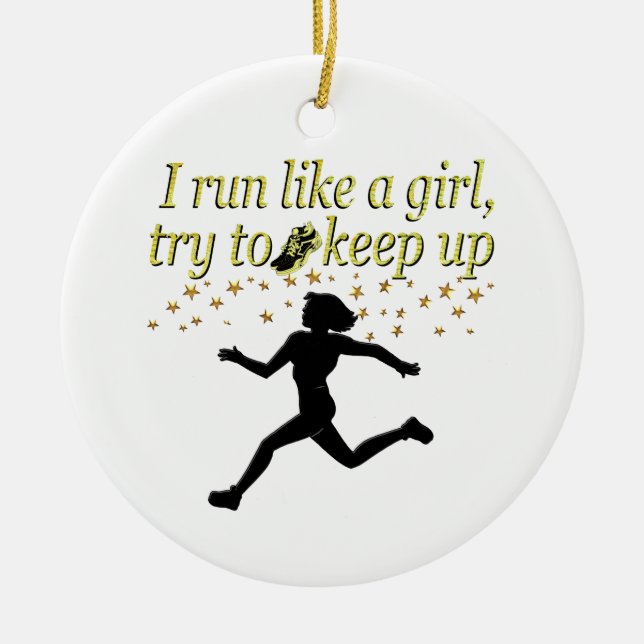 GOLD RUN LIKE A CHAMPION TRACK AND FIELD DESIGN CERAMIC ORNAMENT (Front)
