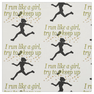 GOLD RUN LIKE A CHAMPION TRACK AND FIELD DESIGN FABRIC