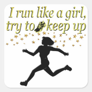 GOLD RUN LIKE A CHAMPION TRACK AND FIELD DESIGN SQUARE STICKER
