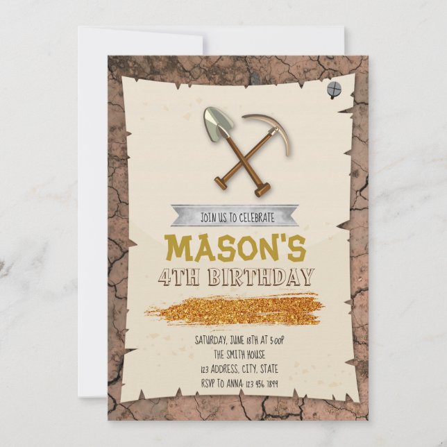 Gold rush party birthday invitation (Front)