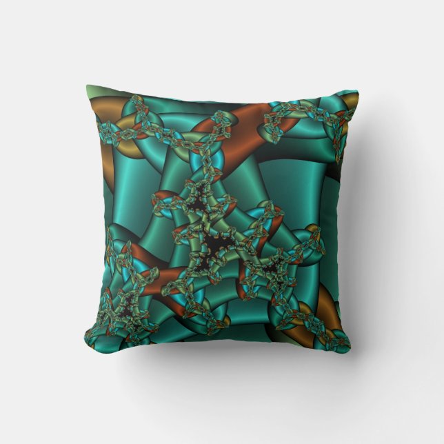 gold rust and teal fractal pillow (Front)
