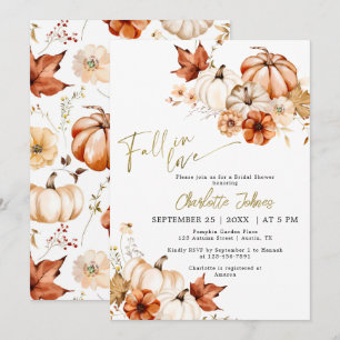 Gold Rust Fall In Love Cream Pumpkin Bridal Shower Invitation