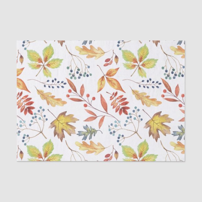 Gold Rust Green Autumn Leaves Tissue Paper (Front)