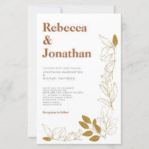 Gold Rust Leaf Terracotta Paper Wedding Invitation