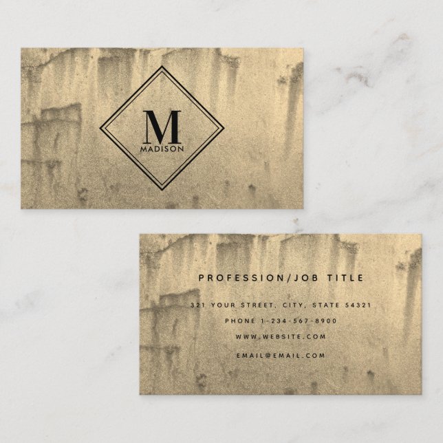 Gold Rust Metallic Texture Monogram Initial Business Card (Front/Back)