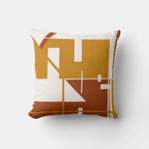 Gold Rust Off-White Bold Geometric Abstract Design Throw Pillow