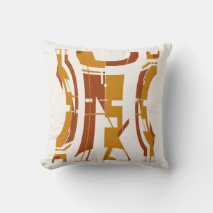 Gold Rust on Off-white Tribal Art Abstract Design Throw Pillow