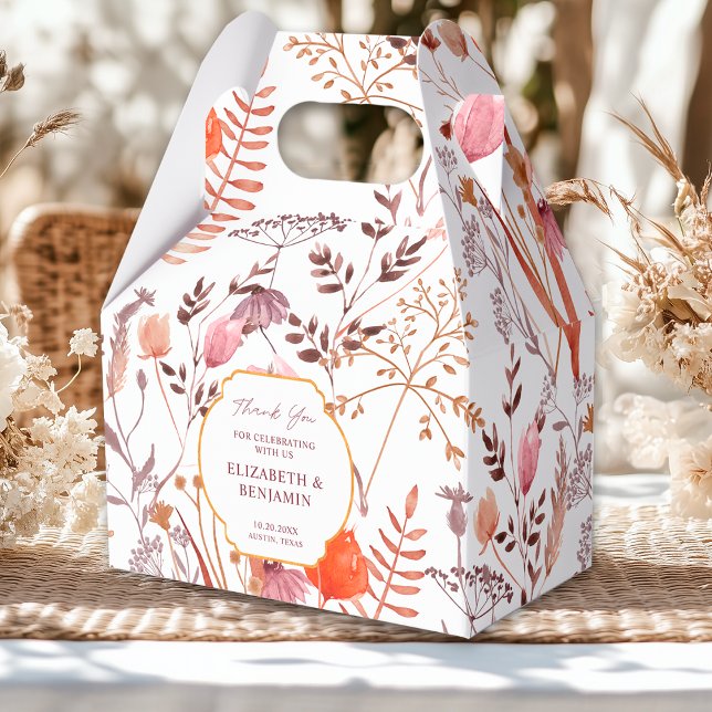 Gold Rustic Boho Chic Wildflowers Fall Wedding Favor Box (Creator Uploaded)