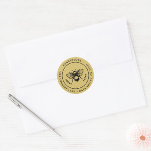 Gold Rustic Bumblebee Return Address Classic Round Sticker