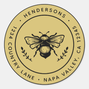 Gold Rustic Bumblebee Round Return Address Classic Round Sticker
