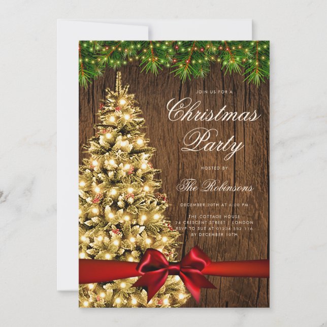 Gold Rustic Christmas Tree Invitation Menu du prog (Devant)