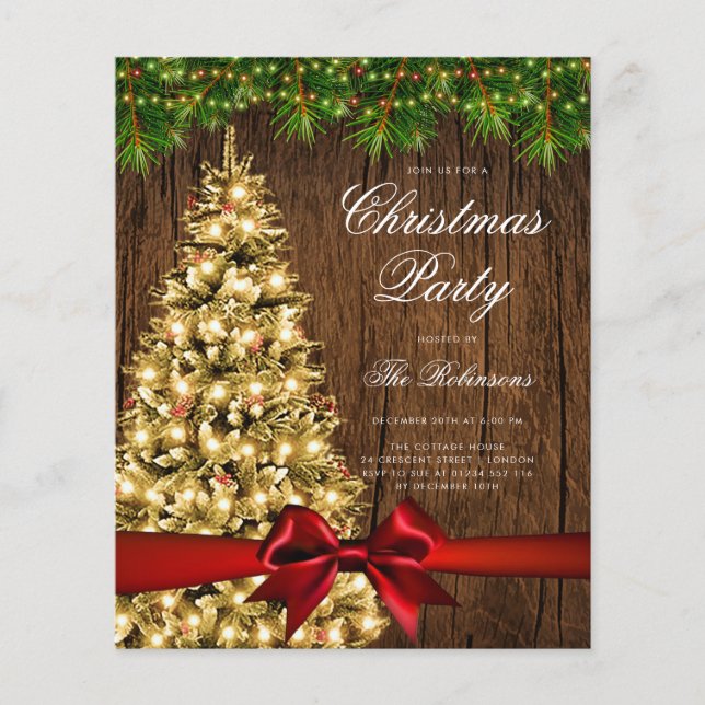 Gold Rustic Christmas Tree Invitation Menu du prog (Devant)