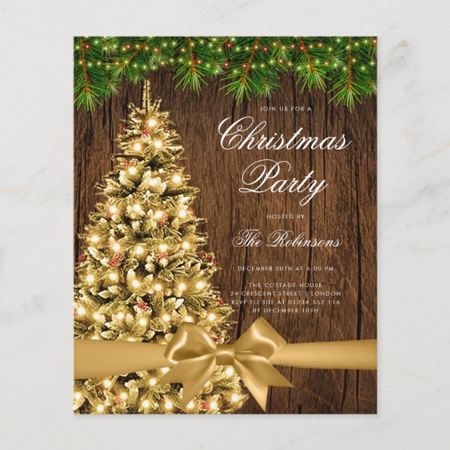 Gold Rustic Christmas Tree Invitation Menu du prog (Devant)