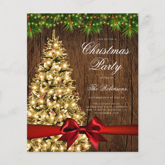 Gold Rustic Christmas Tree Invite Program Menu (Front)