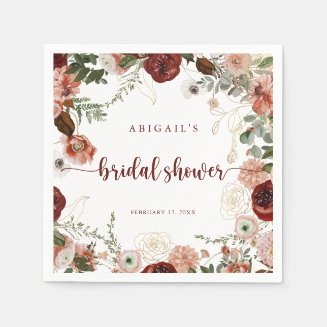 Gold Rustic Colourful Floral Bridal Shower  Napkin (Front)