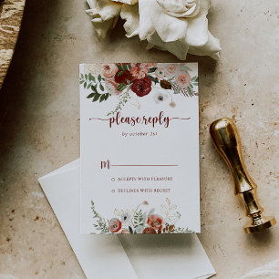 Gold Rustic Colourful Floral Calligraphy RSVP Card