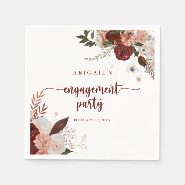 Gold Rustic Colourful Floral Engagement Party Napkin (Front)