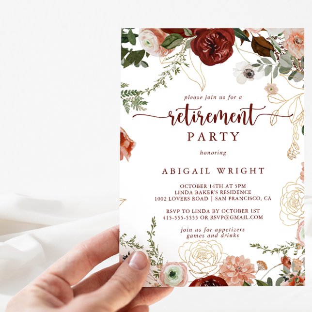 Gold Rustic Colourful Floral Retirement Party  Invitation (Creator Uploaded)