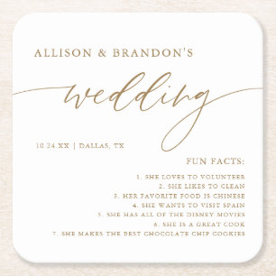 Gold Rustic Elegant Wedding Fun Facts Napkins Square Paper Coaster