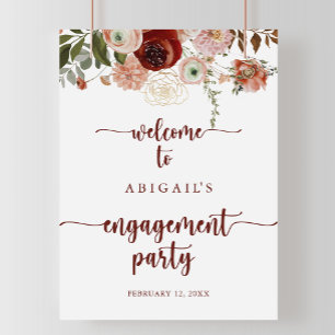 Gold Rustic Floral Engagement Party Welcome Poster