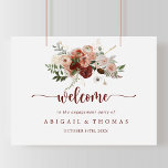 Gold Rustic Floral Engagement Party Welcome   Poster<br><div class="desc">This gold rustic floral engagement party welcome poster is perfect for a modern engagement celebration. The design features hand-painted marsala, pink, blush, burgundy and gold flowers with green leaves arranged into beautiful wreaths. Make this poster your own by adding the name of the bride and groom, and the date of...</div>