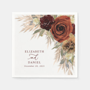 Gold Rustic Floral Pampas Grass Wedding Napkin