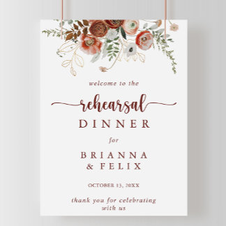 Gold Rustic Floral Rehearsal Dinner Welcome Sign