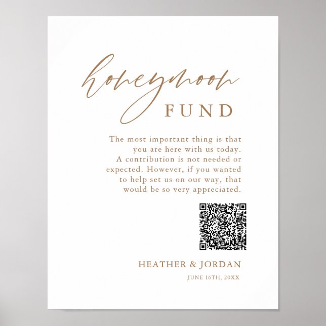 Gold Rustic Honeymoon Fund QR Wishing Well Sign (Front)