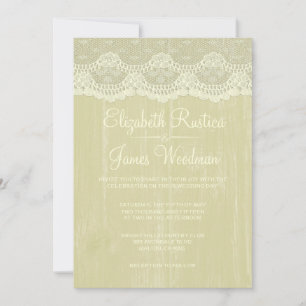 Gold Rustic Lace & Barn Wood Wedding Invitations