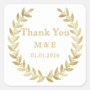 Gold Rustic Laurel Wreath Personalized Thank You S Square Sticker