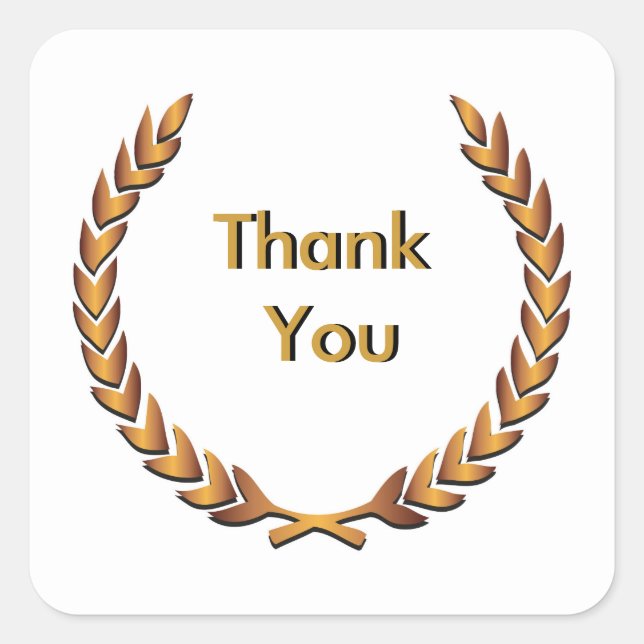 Gold Rustic Laurel Wreath Thank You Square Sticker (Front)