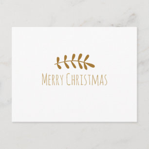 Gold Rustic Leaf Elegant Simple White Modern Holiday Postcard