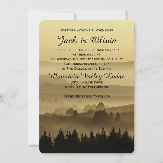 Gold Rustic Mountain Wedding Invitation (Front)