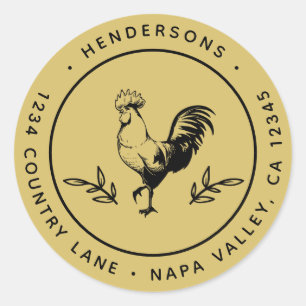 Gold Rustic Rooster Round Return Address Classic Round Sticker