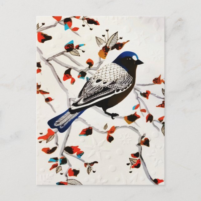 Gold Rustic Snowflake Winter Bird Announcement Postcard (Front)