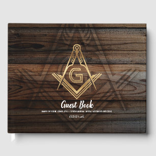 Gold Rustic Wood Masonic Guest Book Freemason