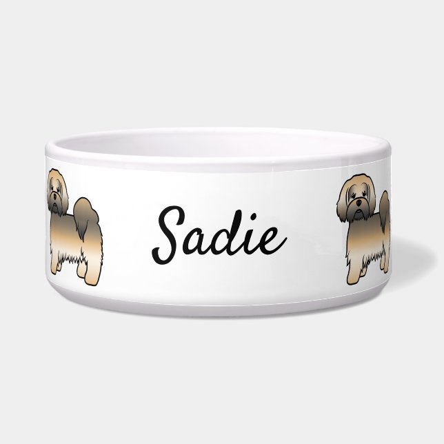 Gold Sable Lhasa Apso Cartoon Dog & Name (Front)