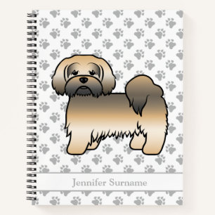 Gold Sable Lhasa Apso Cartoon Dog & Name Notebook