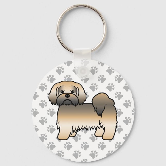 Gold Sable Lhasa Apso Cute Cartoon Dog Keychain (Front)