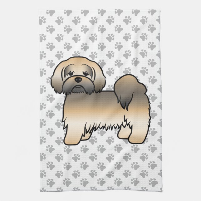 Gold Sable Lhasa Apso Cute Cartoon Dog Kitchen Towel (Vertical)